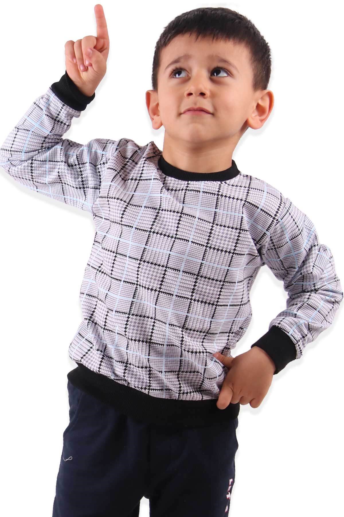 BREEZE Erkek Çocuk Sweatshirt Ekoseli Siyah-Beyaz (1.5-3 Yaş)