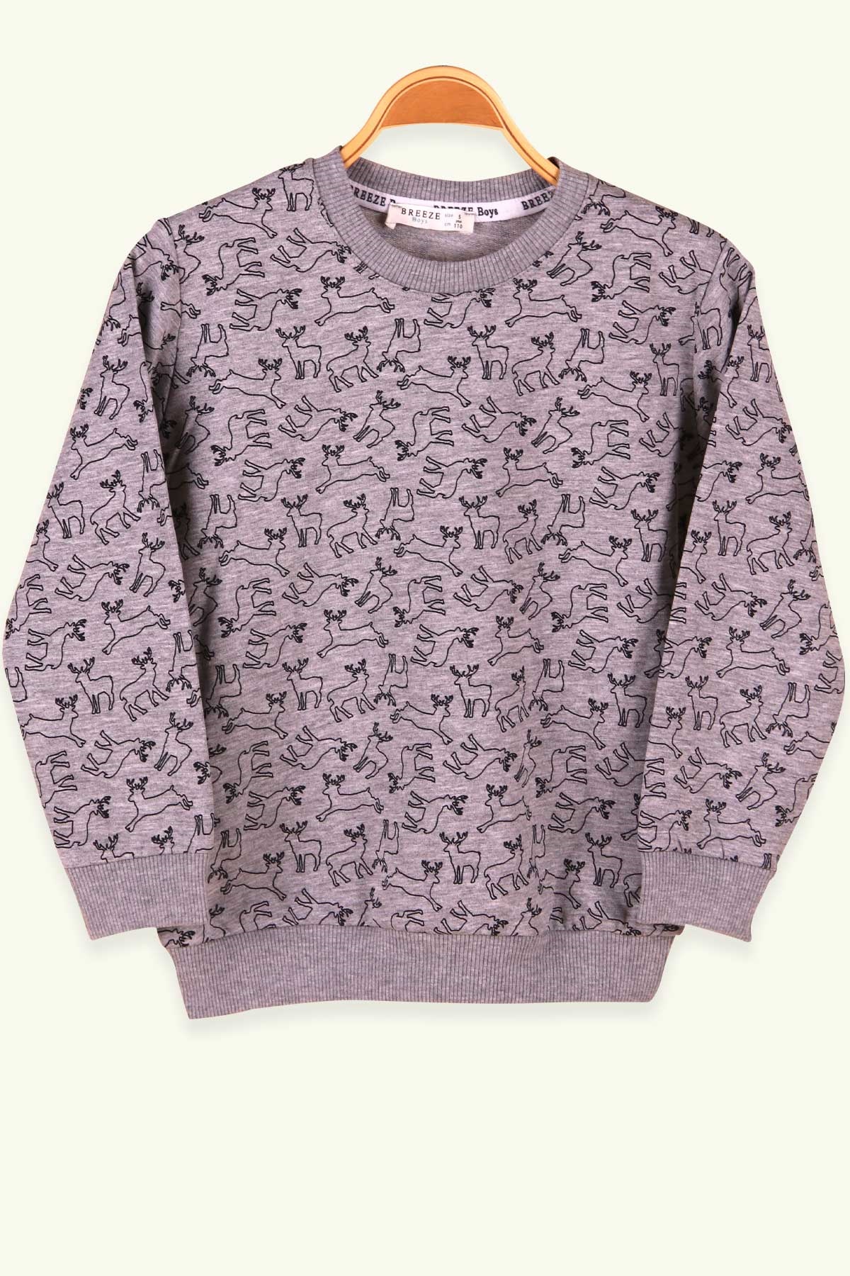 Breeze Erkek Çocuk Sweatshirt Geyik Desenli Gri (5-9 Yaş)