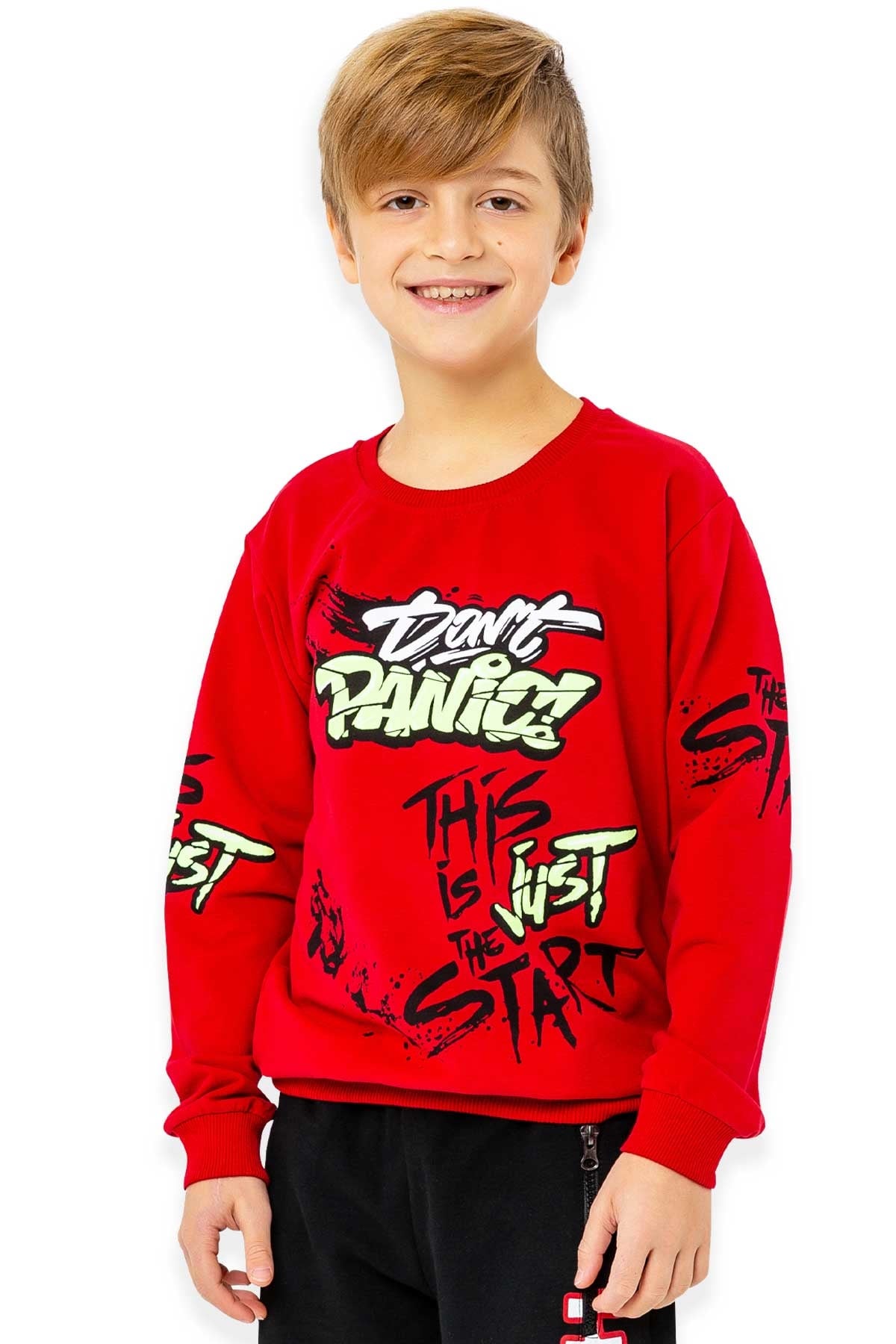 Breeze Erkek Çocuk Sweatshirt Graffiti Yazı Baskılı Kırmızı (5-10 Yaş)