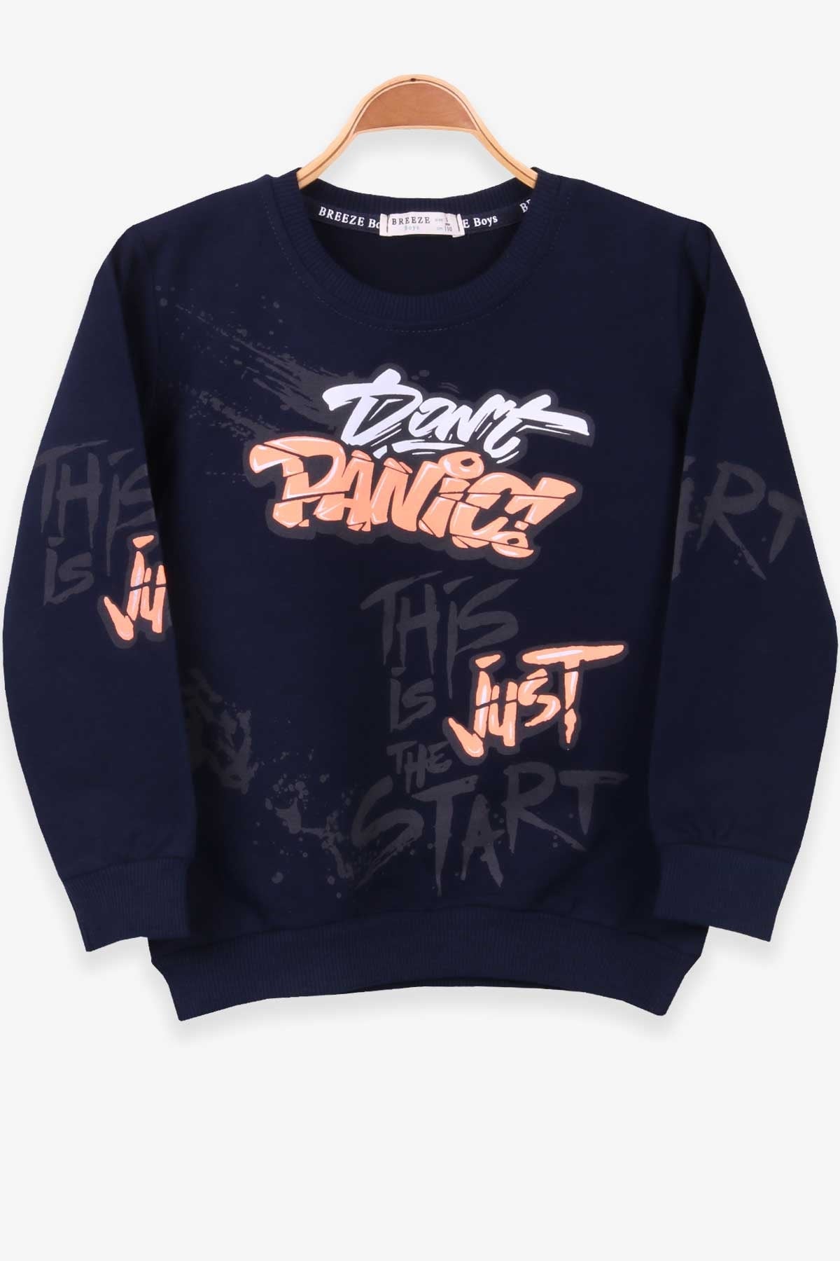 Breeze Erkek Çocuk Sweatshirt Graffiti Yazı Baskılı Lacivert (5-10 Yaş)