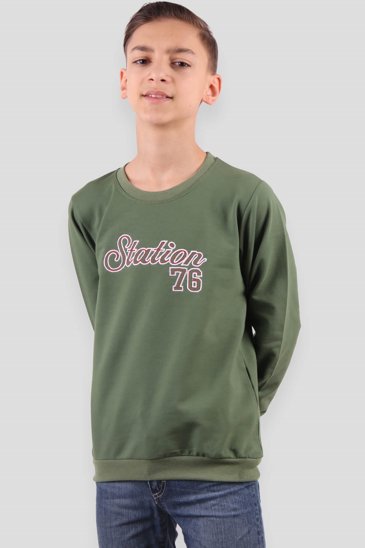 Breeze Erkek Çocuk Sweatshirt Haki Yeşil (5-10 Yaş)