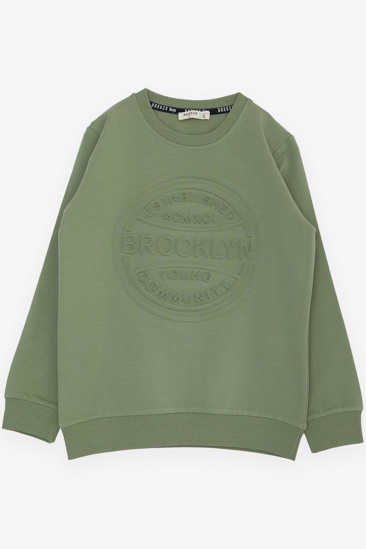 Breeze Erkek Çocuk Sweatshirt Kabartma Yazı Baskılı Mint Yeşili (6-12 Yaş)
