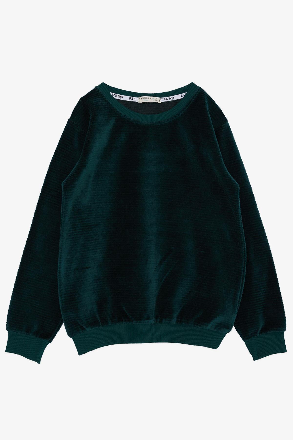 Breeze Erkek Çocuk Sweatshirt Kadife Basic Petrol Yeşili (4-8 Yaş)