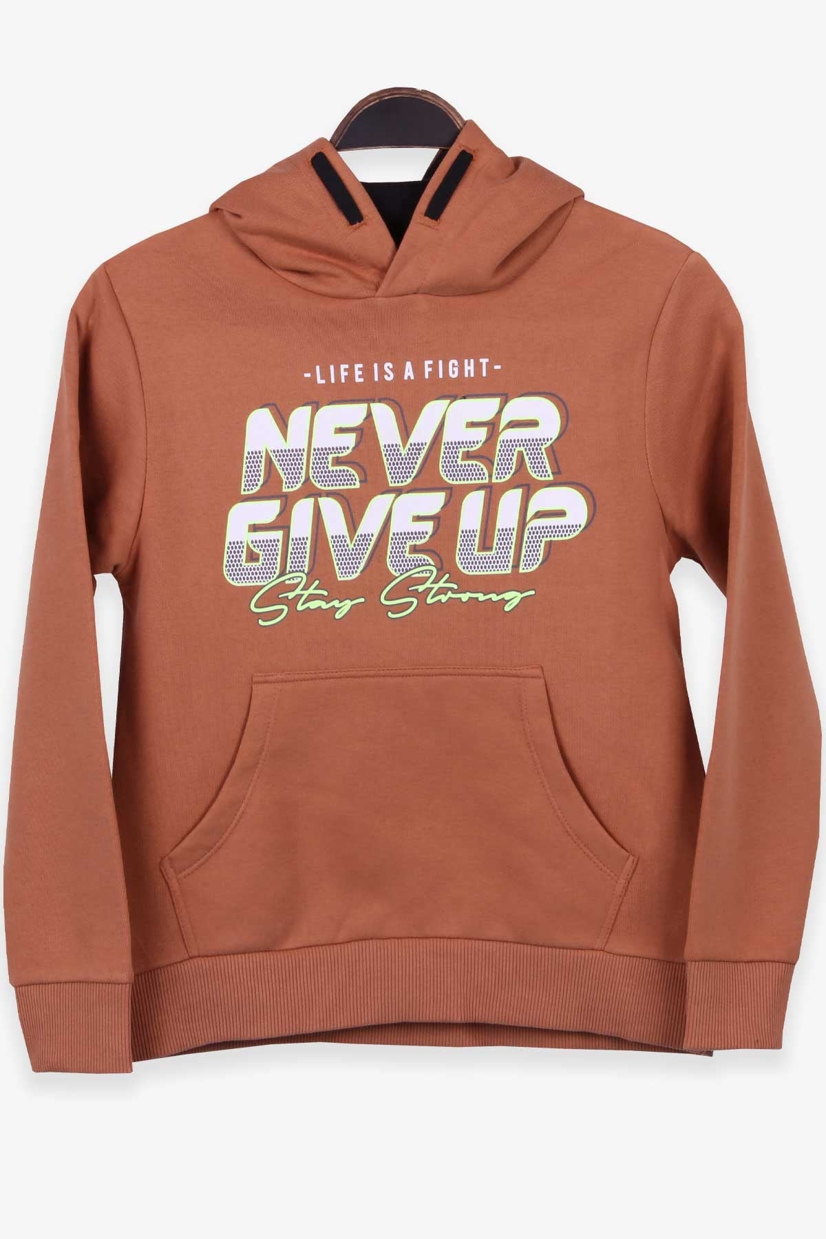 Breeze Erkek Çocuk Sweatshirt Kanguru Cepli Baskılı Kahverengi (9-15 Yaş)