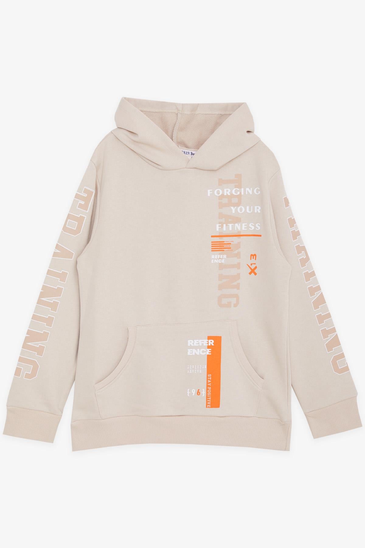 Breeze Erkek Çocuk Sweatshirt Kapüşonlu Kanguru Cepli Bej (9-14 Yaş)