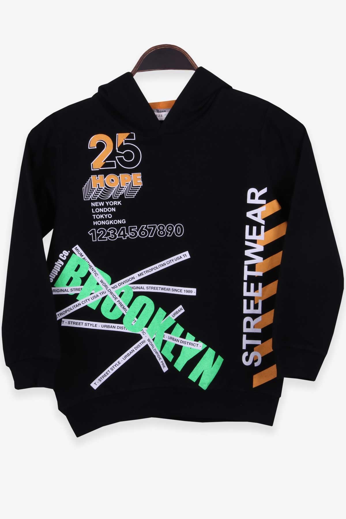 Breeze Erkek Çocuk Sweatshirt Kapüşonlu Baskılı Siyah (7-12 Yaş)
