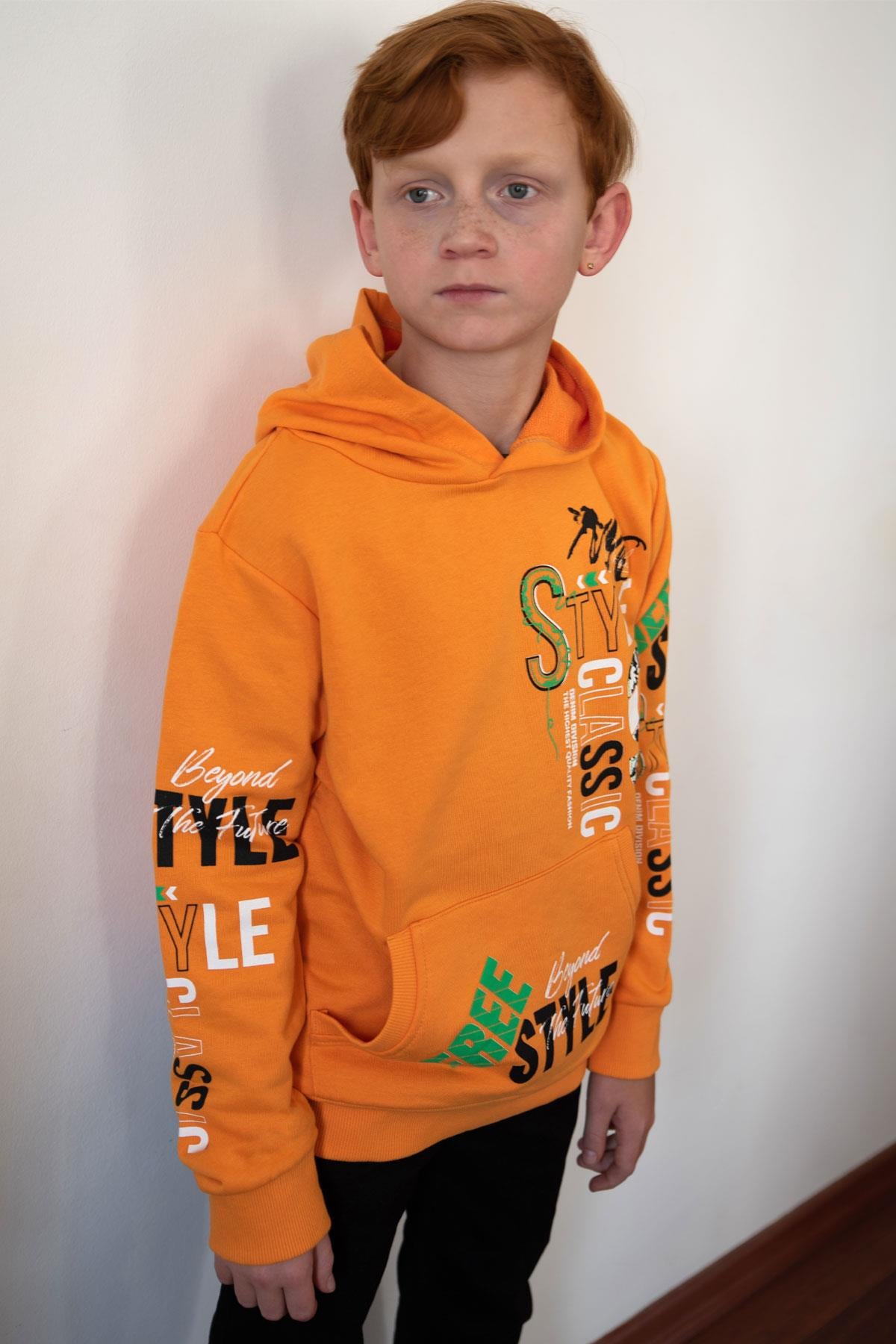 Breeze Erkek Çocuk Sweatshirt Kapüşonlu Kanguru Cepli Hardal Sarı (10-12 Yaş)