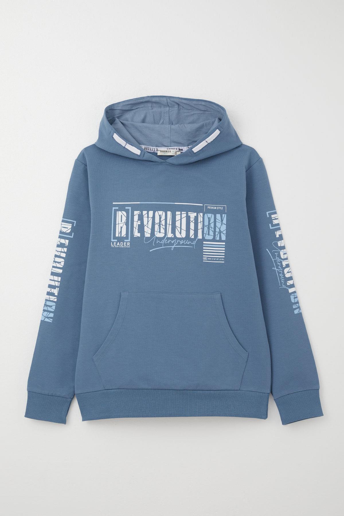 Breeze Erkek Çocuk Sweatshirt Kapüşonlu Kanguru Cepli İndigo (9-16 Yaş)