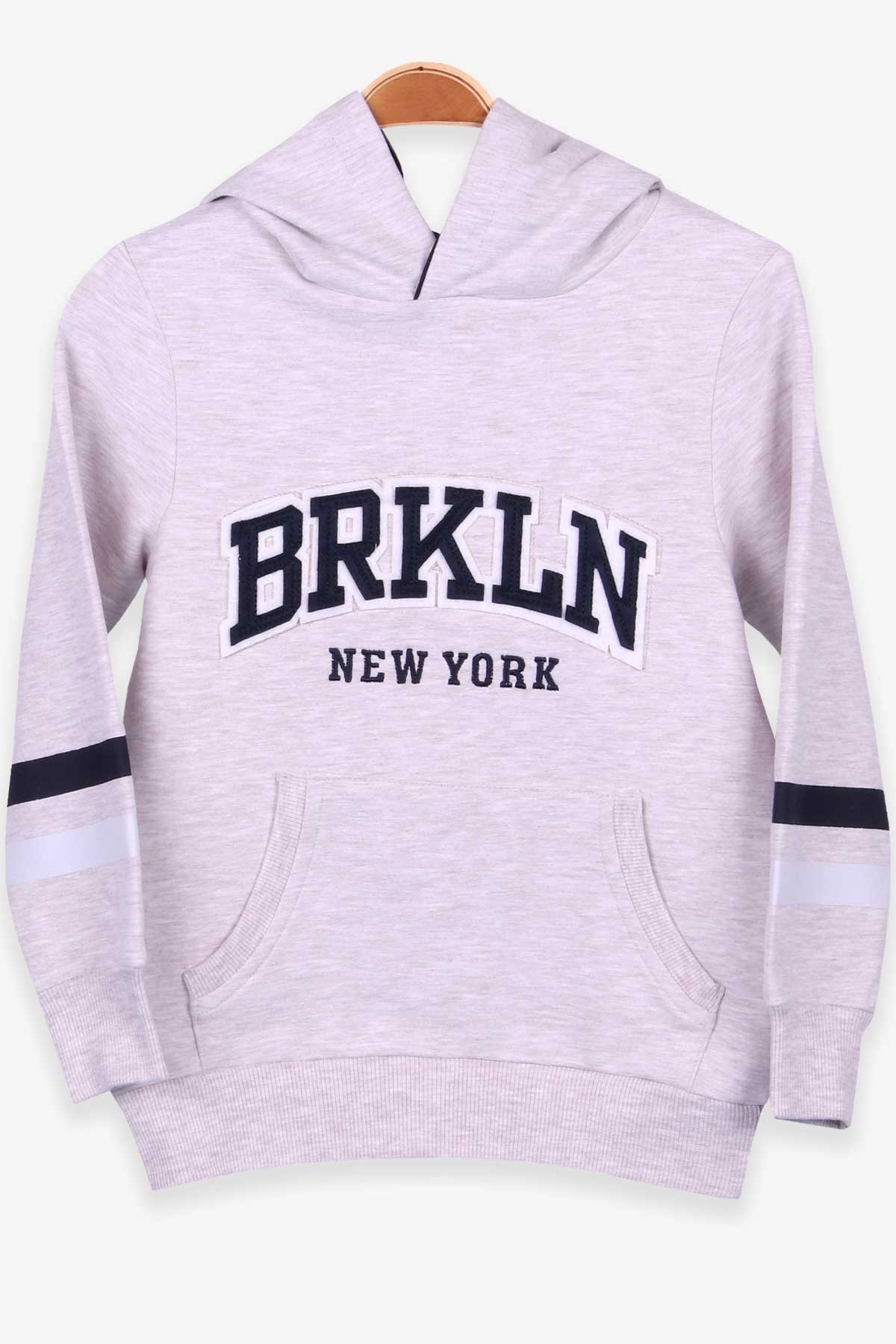 Breeze Erkek Çocuk Sweatshirt Kapüşonlu Nakışlı Bej Melanj (4-8 Yaş)