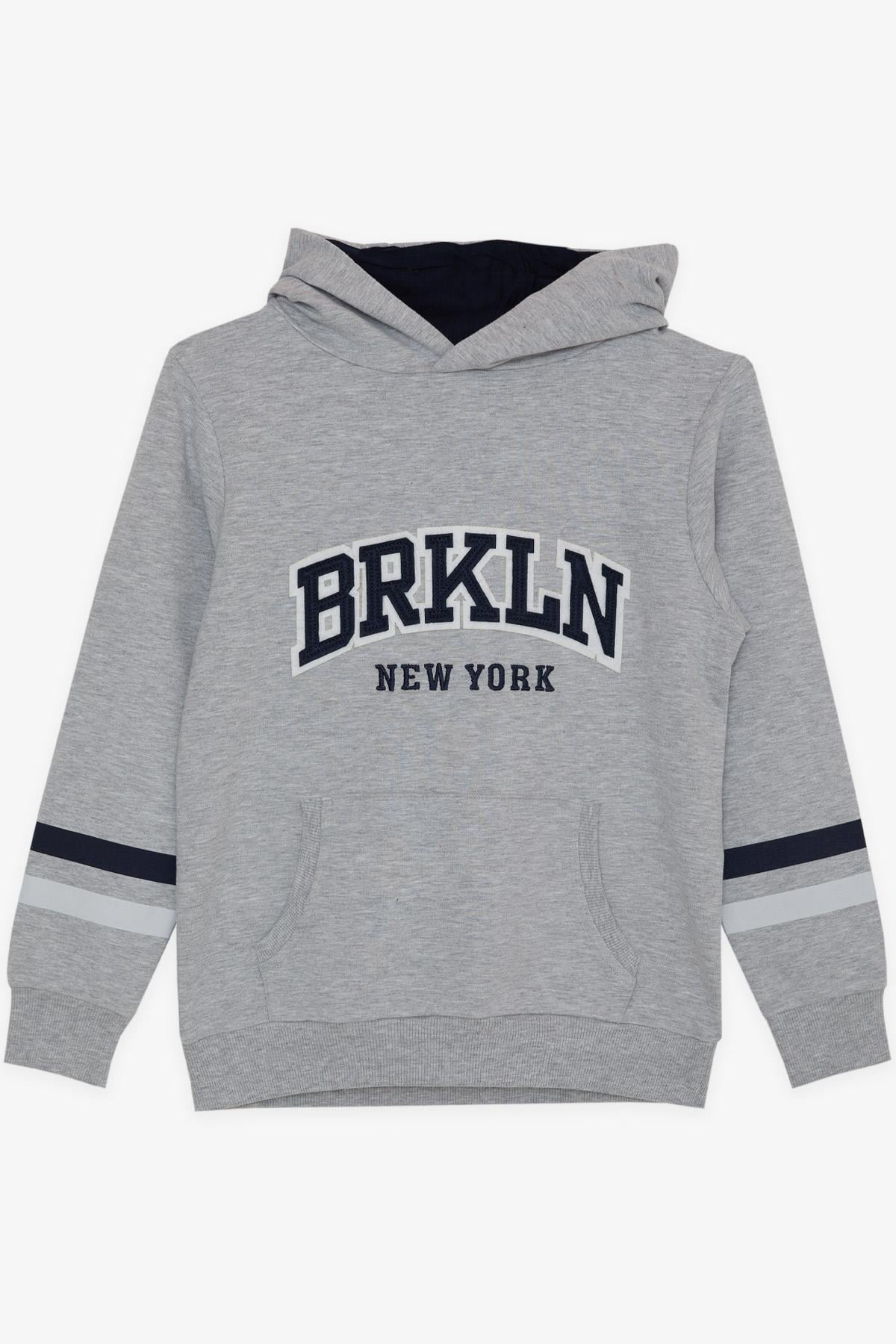 Breeze Erkek Çocuk Sweatshirt Kapüşonlu Nakışlı Gri Melanj (9-15 Yaş)