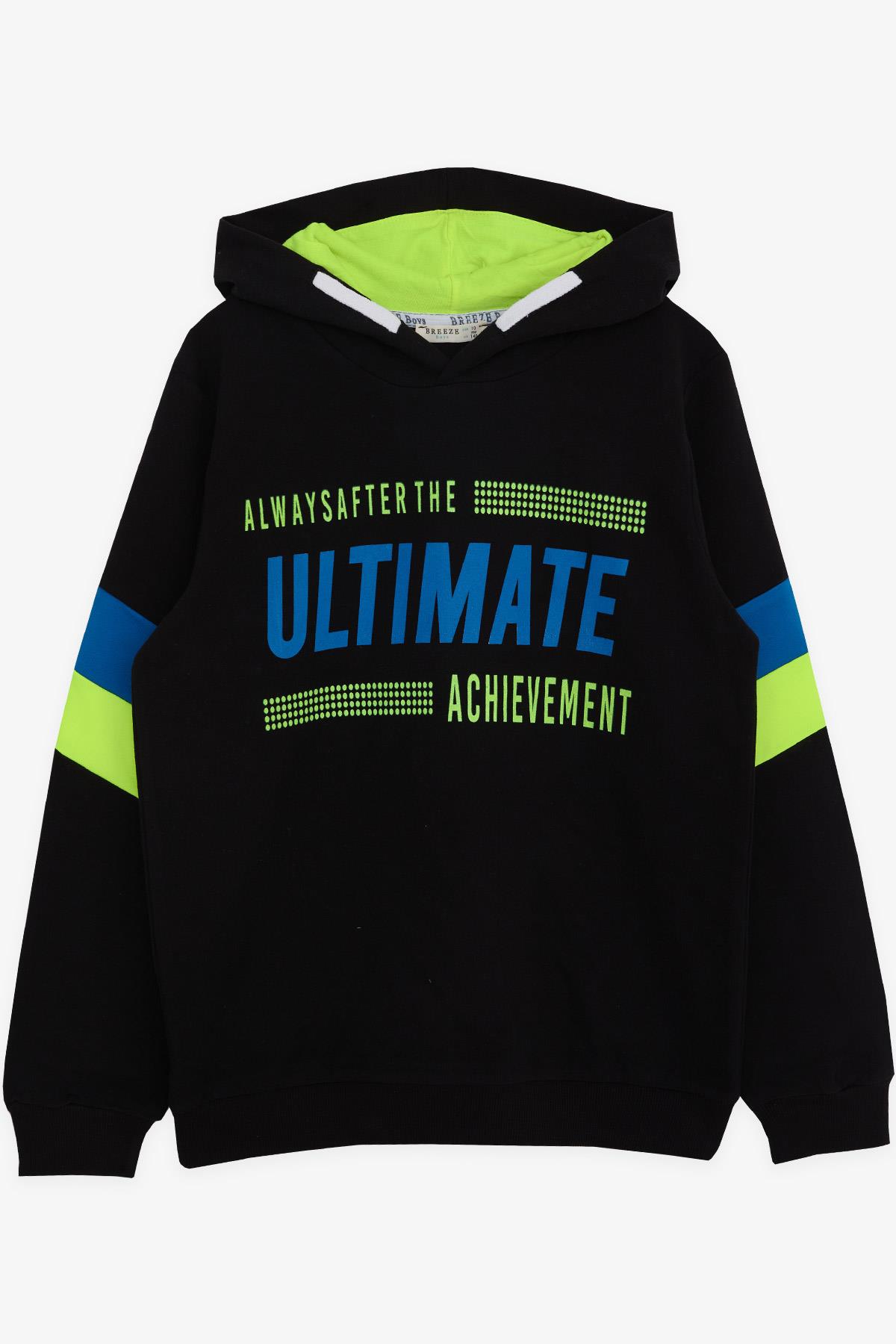 Breeze Erkek Çocuk Sweatshirt Kapüşonlu Yazı Baskılı Siyah (8-14 Yaş)