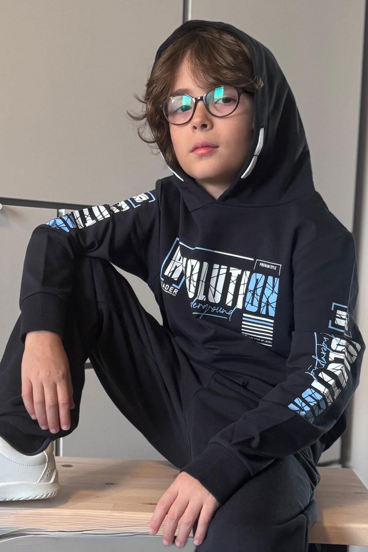 Breeze Erkek Çocuk Sweatshirt Kapüşonlu Kanguru Cepli Lacivert (9-16 Yaş)