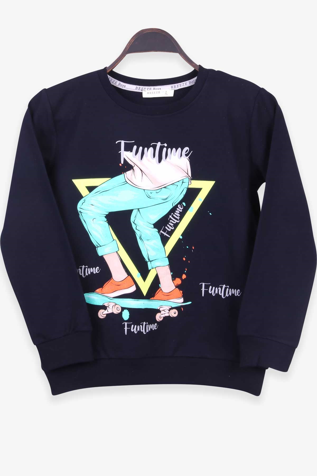Breeze Erkek Çocuk Sweatshirt Kaykay Baskılı Lacivert (9-14 Yaş)