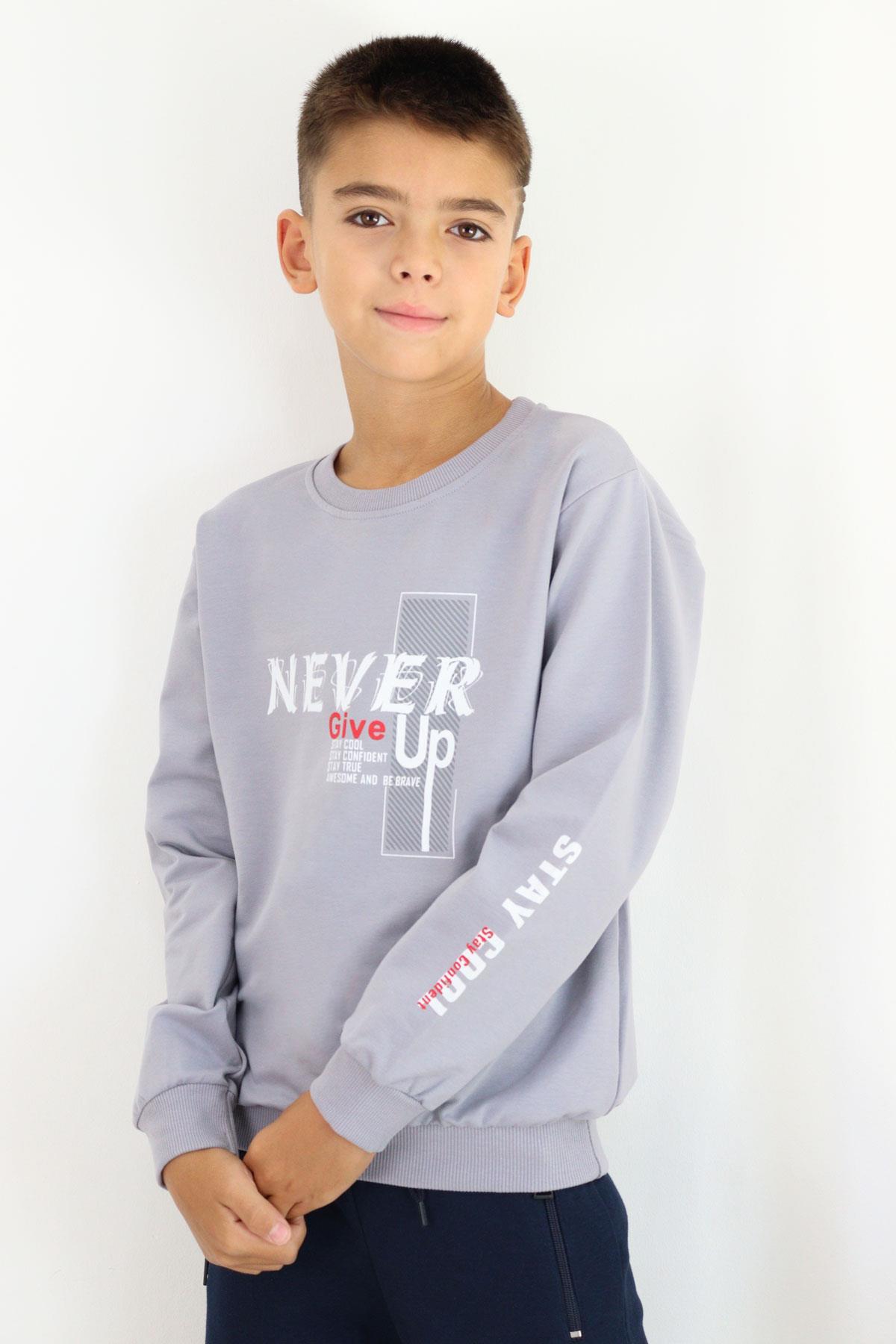 Breeze Erkek Çocuk Sweatshirt Motivasyon Temalı Gri (8-12 Yaş)