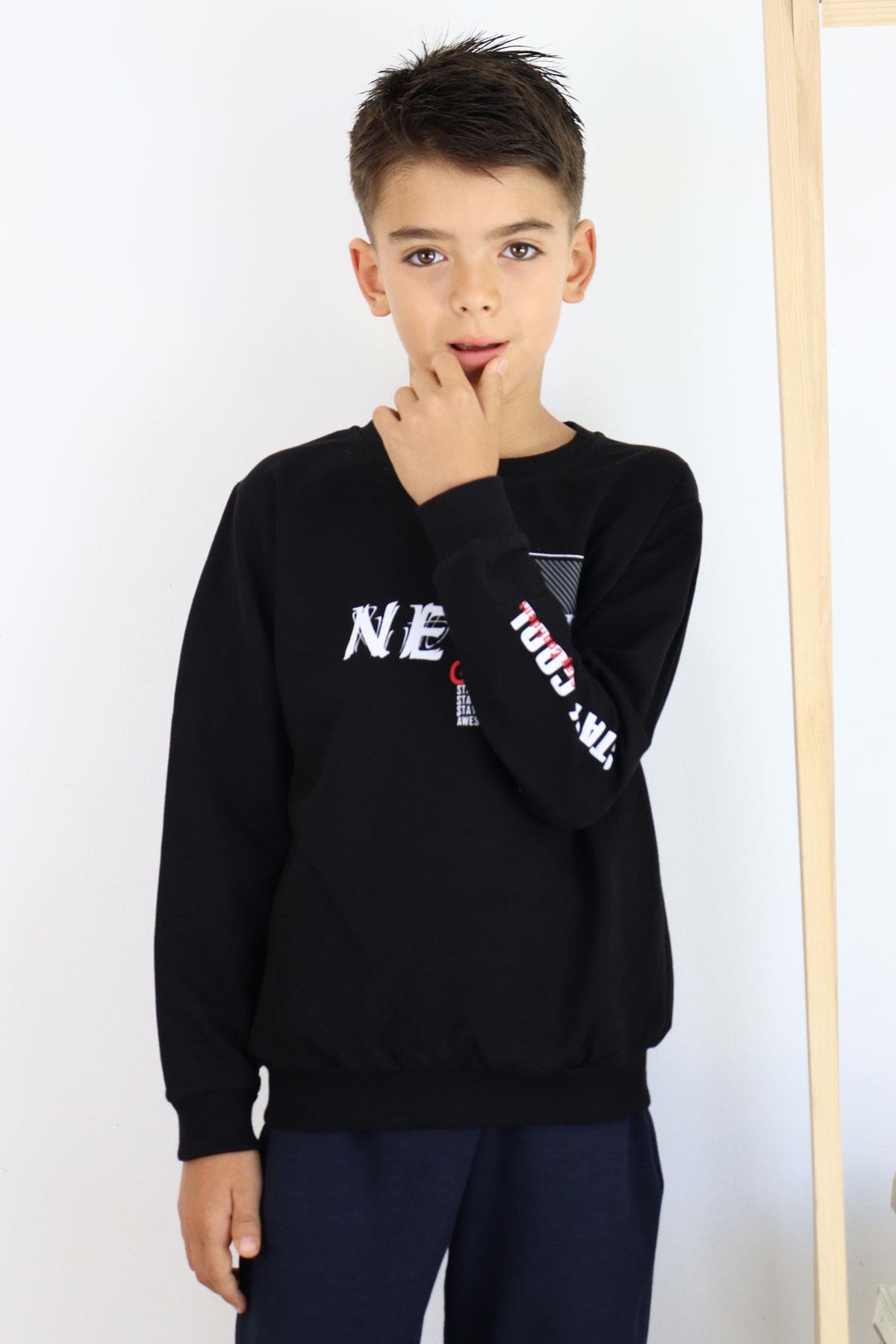 Breeze Erkek Çocuk Sweatshirt Motivasyon Temalı Siyah (8-12 Yaş)