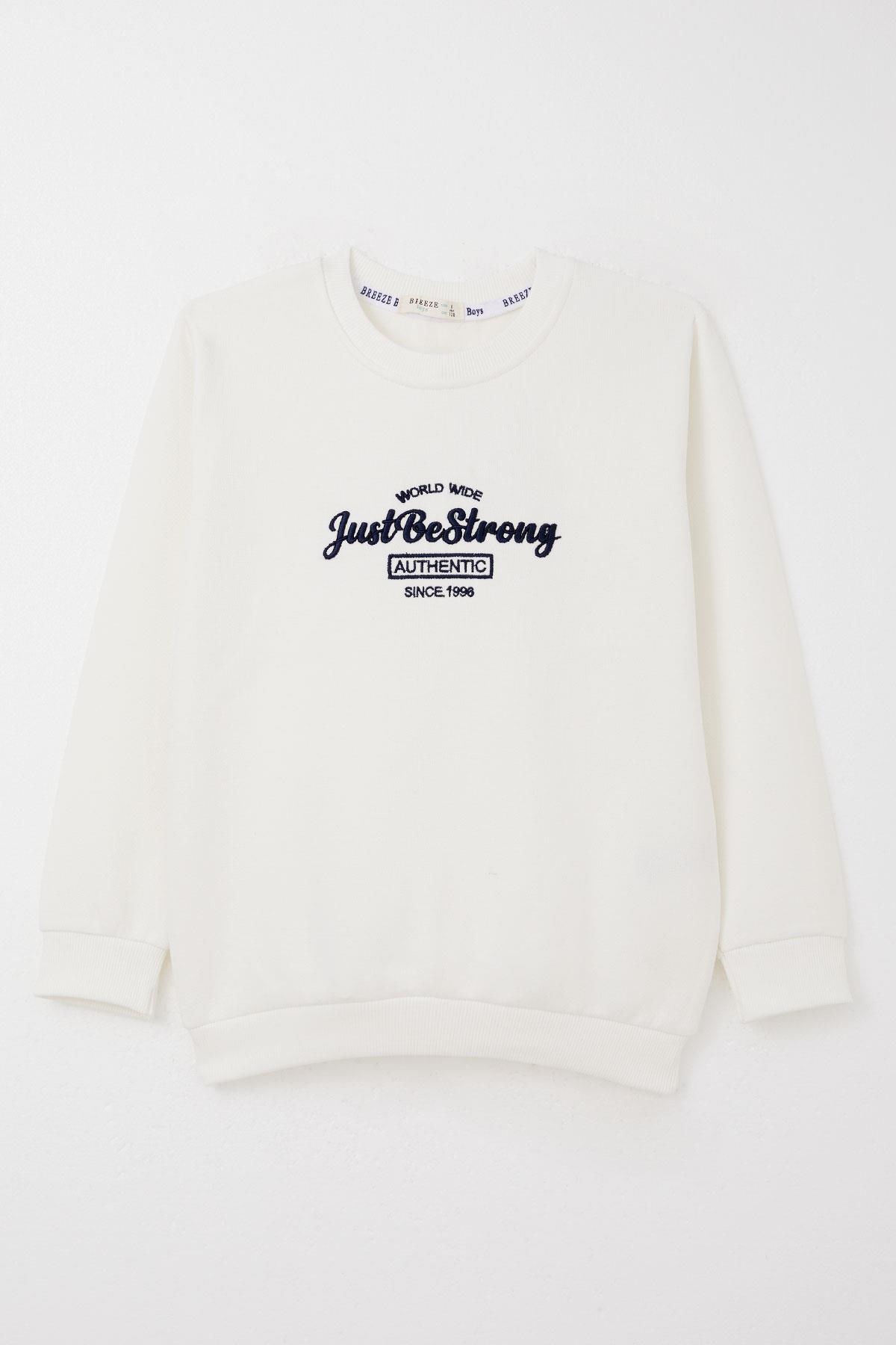 Breeze Erkek Çocuk Sweatshirt Nakışlı Yazı Baskılı Ekru (8-14 Yaş)