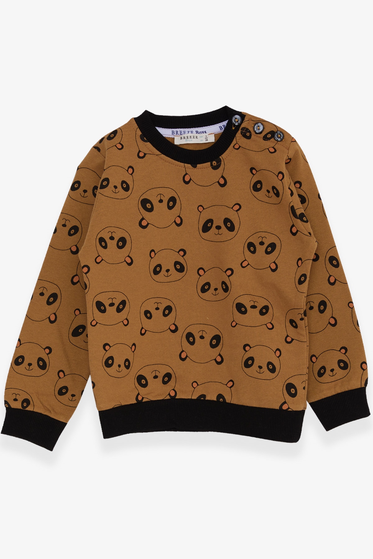 Breeze Erkek Çocuk Sweatshirt Panda Desenli Kahverengi (1.5-5 Yaş)