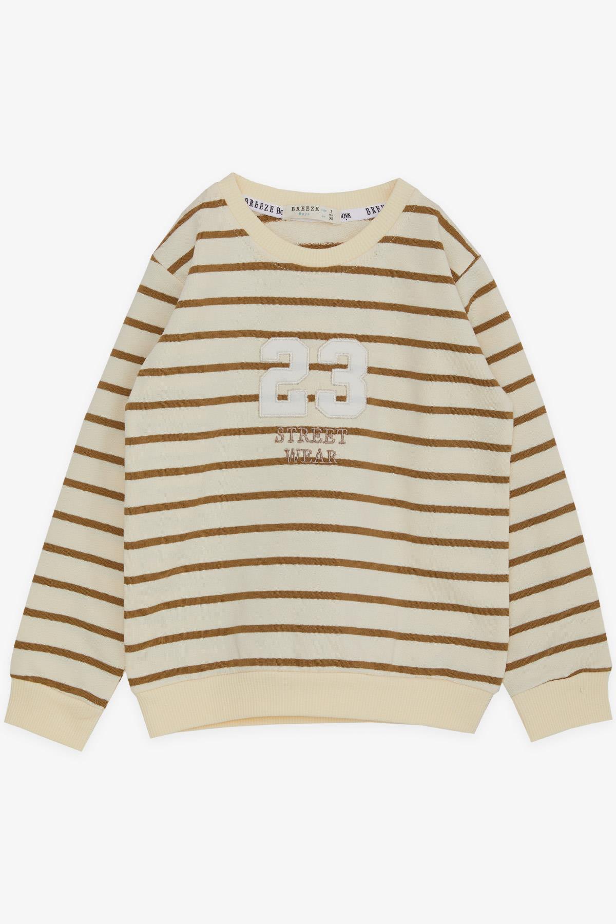Breeze Erkek Çocuk Sweatshirt Rakam Yazı Nakışlı Krem (3-7 Yaş)