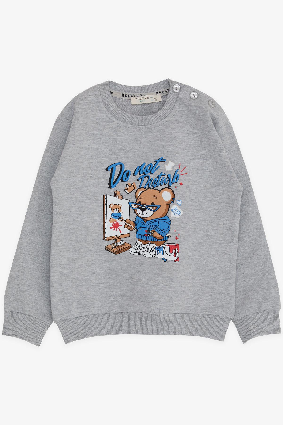 Breeze Erkek Çocuk Sweatshirt Ressam Ayıcık Baskılı Gri Melanj (1-4 Yaş)