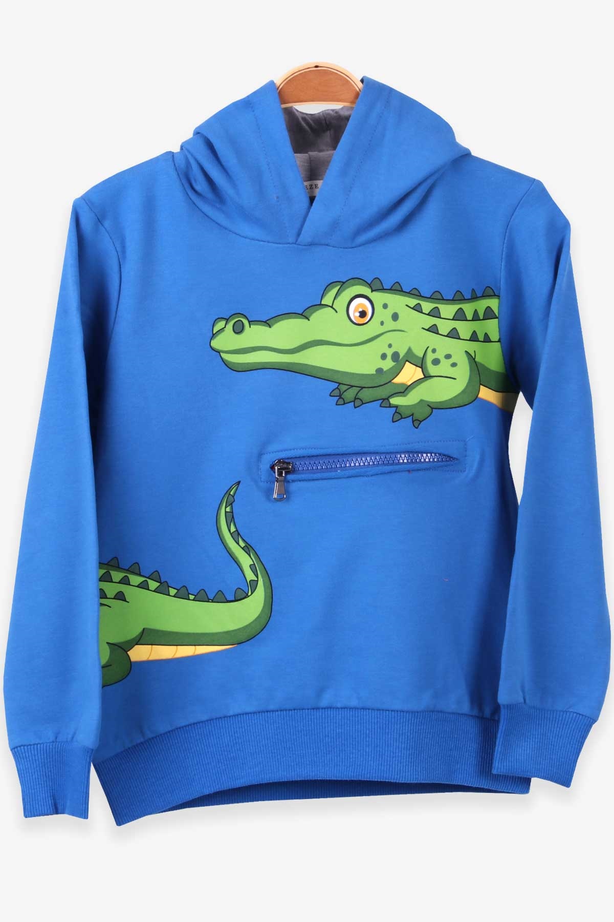 Breeze Erkek Çocuk Sweatshirt Timsah Baskılı Kapüşonlu Saks Mavisi (5-10 Yaş)