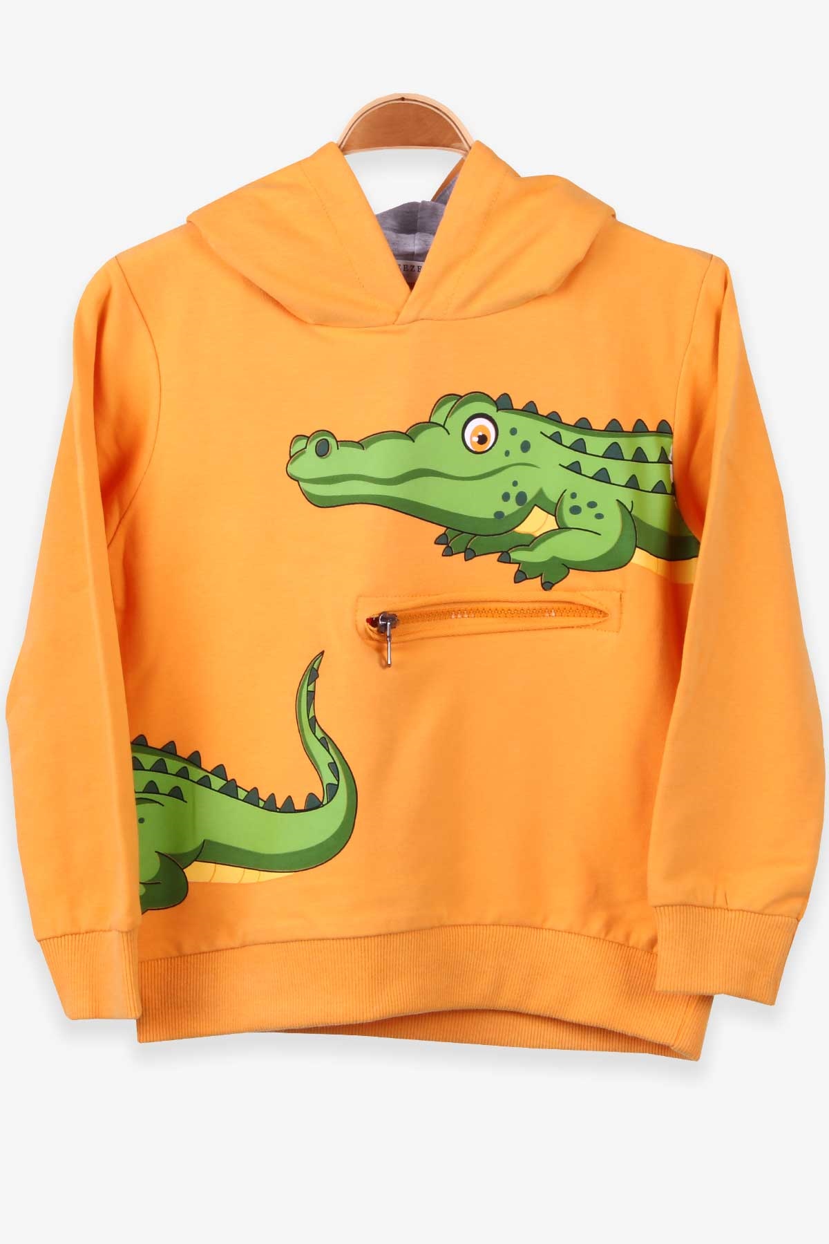 Breeze Erkek Çocuk Sweatshirt Timsah Baskılı Kapüşonlu Hardal Sarı (5-10 Yaş)