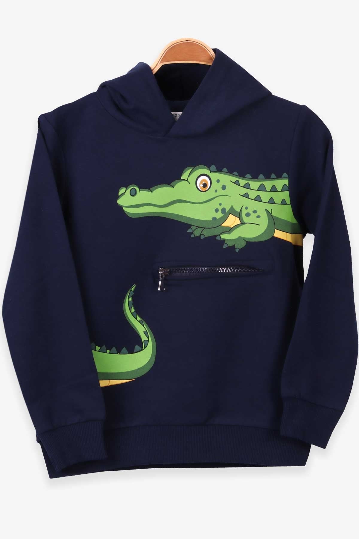 Breeze Erkek Çocuk Sweatshirt Timsah Baskılı Kapüşonlu Lacivert (5-10 Yaş)