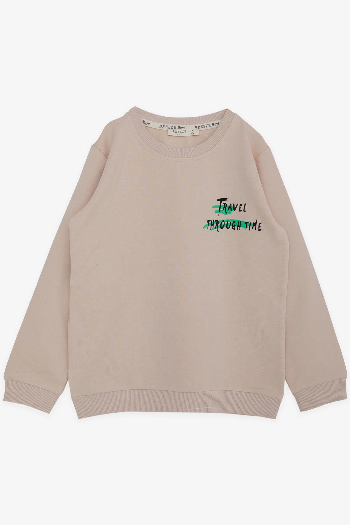 Breeze Erkek Çocuk Sweatshirt Uzay Temalı Astronot Baskılı Bej (4-9 Yaş)