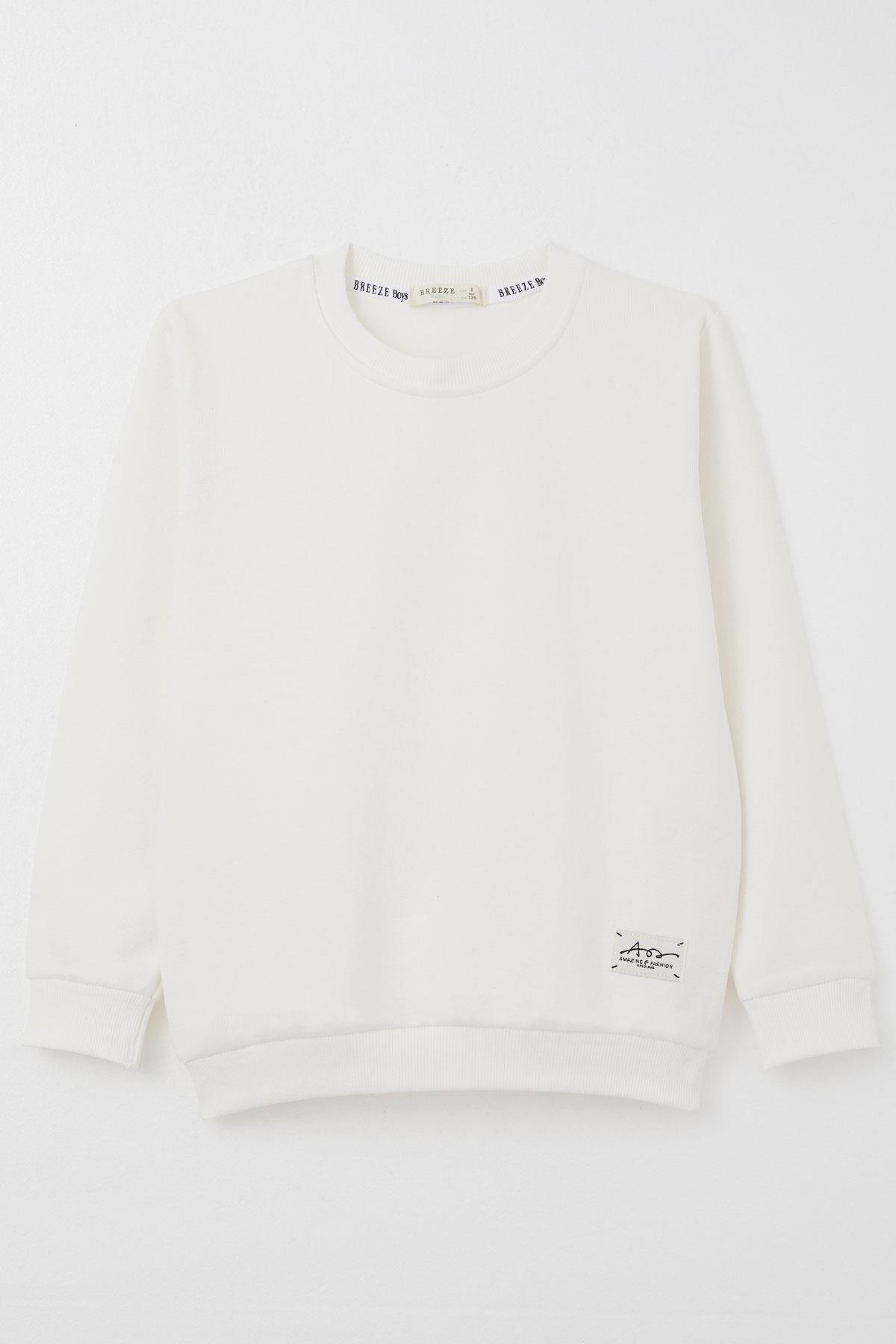 Breeze Erkek Çocuk Sweatshirt Yazı Armalı Ekru (8-14 Yaş)
