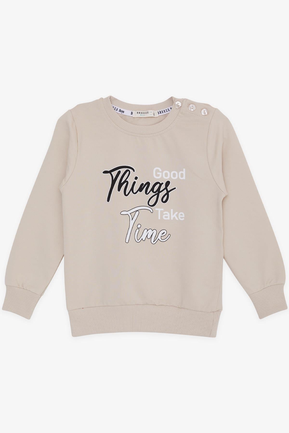 Breeze Erkek Çocuk Sweatshirt Yazı Baskılı Bej (2-6 Yaş)