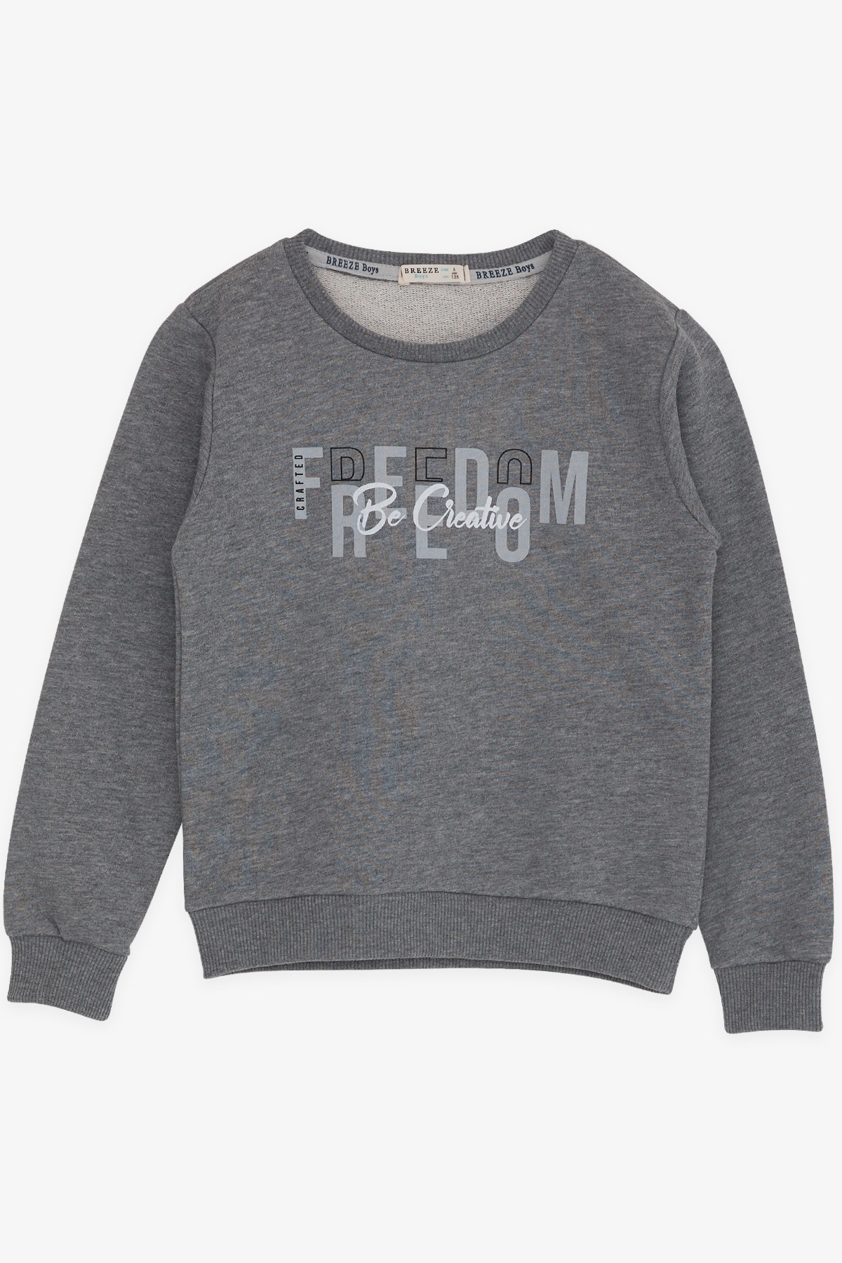 Breeze Erkek Çocuk Sweatshirt Yazı Baslılı Koyu Gri Melanj (8-14 Yaş)