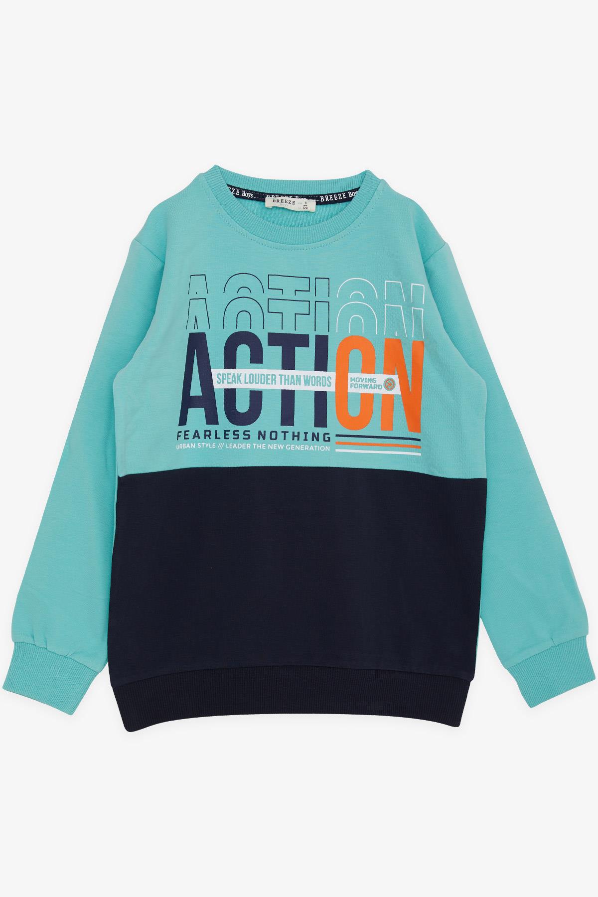 Breeze Erkek Çocuk Sweatshirt Yazı Baskılı Su Yeşili (8-12 Yaş)