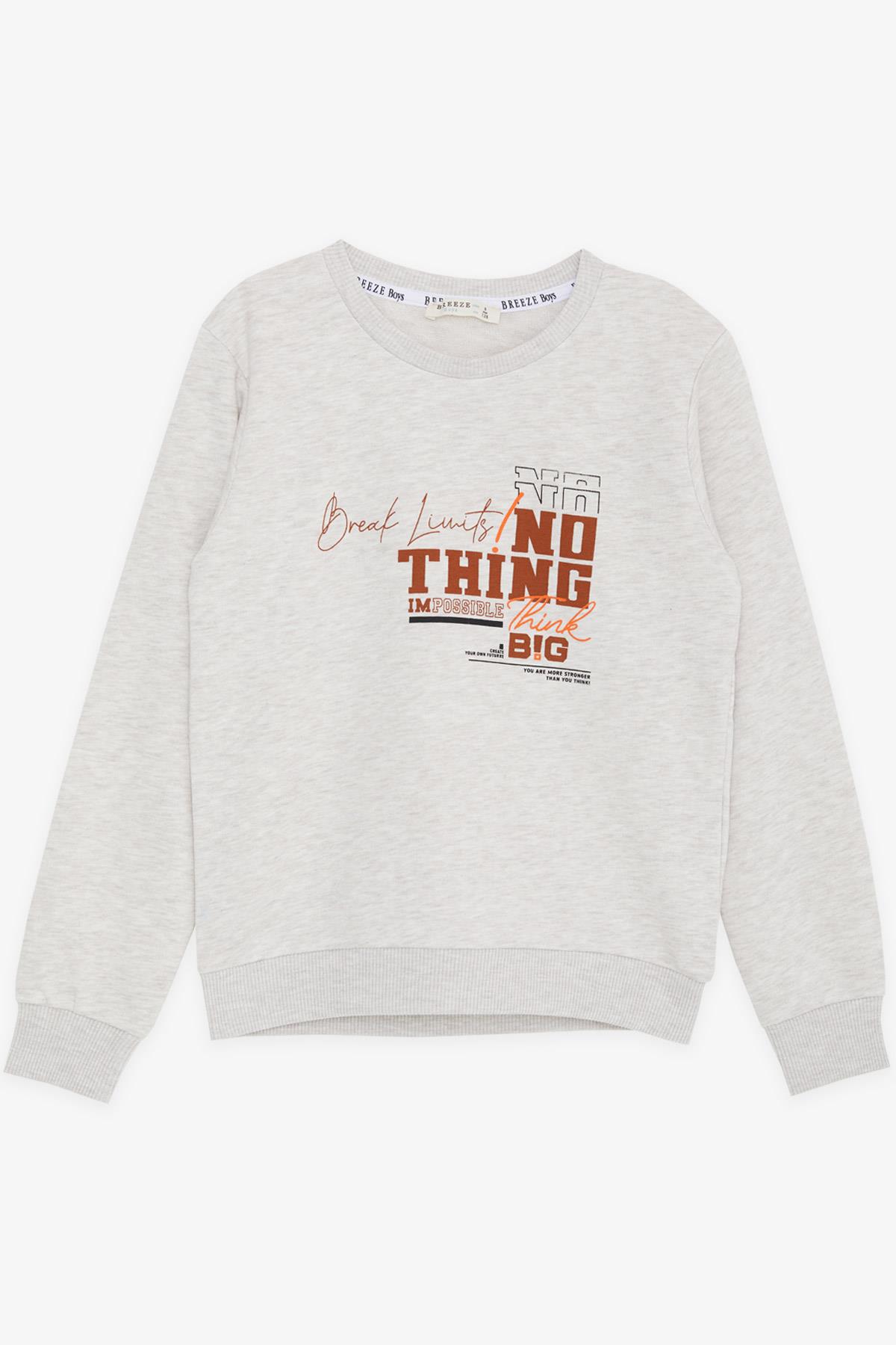 Breeze Erkek Çocuk Sweatshirt Yazı Baskılı Bej Melanj (8-14 Yaş)