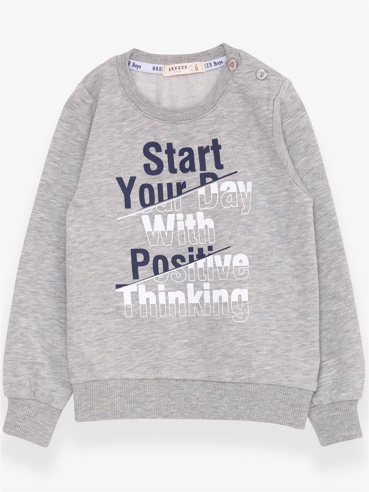 Breeze Erkek Çocuk Sweatshirt Yazı Baskılı Gri Melanj (2-6 Yaş)
