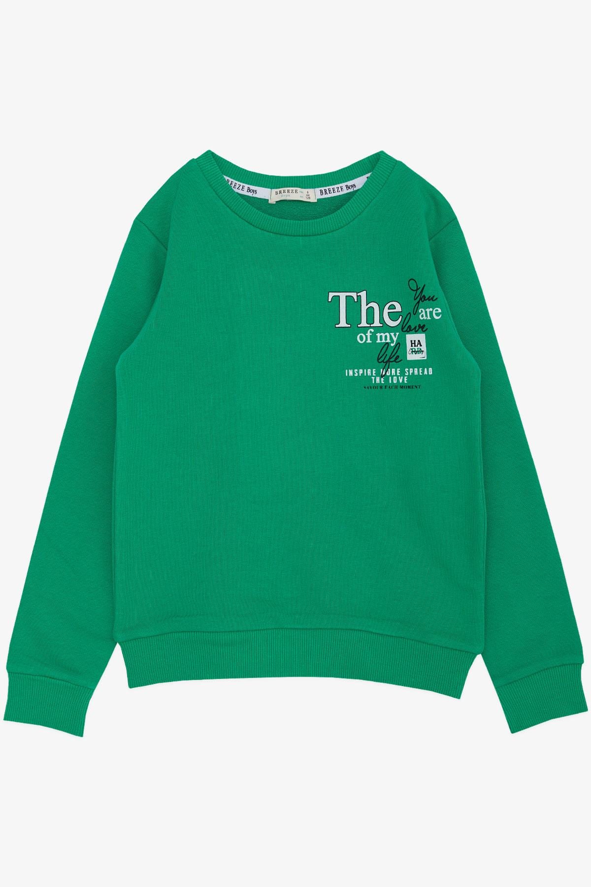 Breeze Erkek Çocuk Sweatshirt Yazı Baskılı Yeşil (8-14 Yaş)