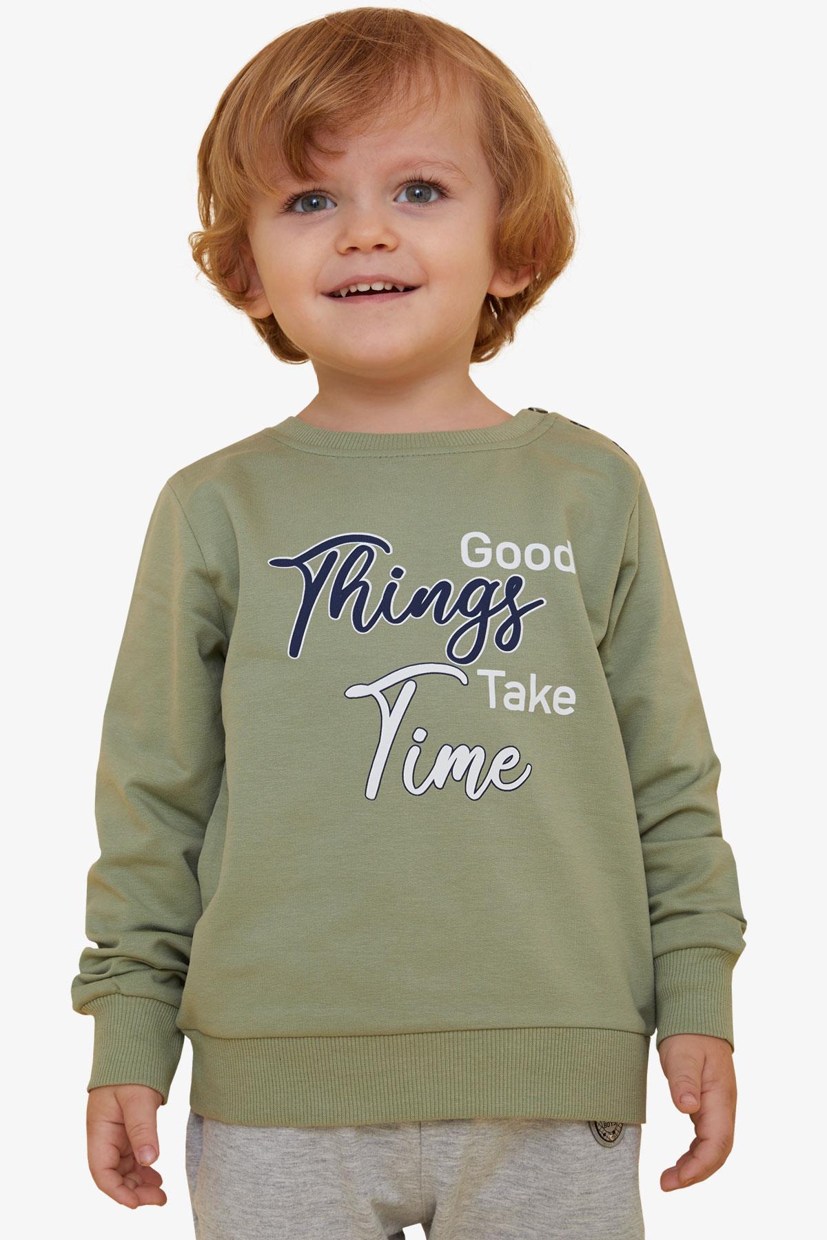 Breeze Erkek Çocuk Sweatshirt Yazı Baskılı Mint Yeşili (2-6 Yaş)