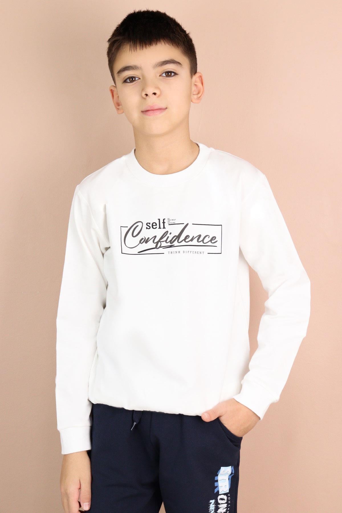 Breeze Erkek Çocuk Sweatshirt Yazı Baskılı Ekru (8-14 Yaş)