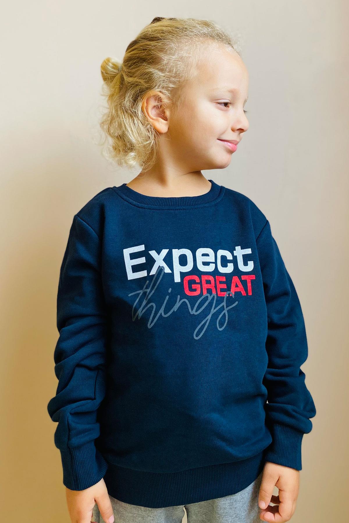 Breeze Erkek Çocuk Sweatshirt Yazı Baskılı Lacivert (4-8 Yaş)