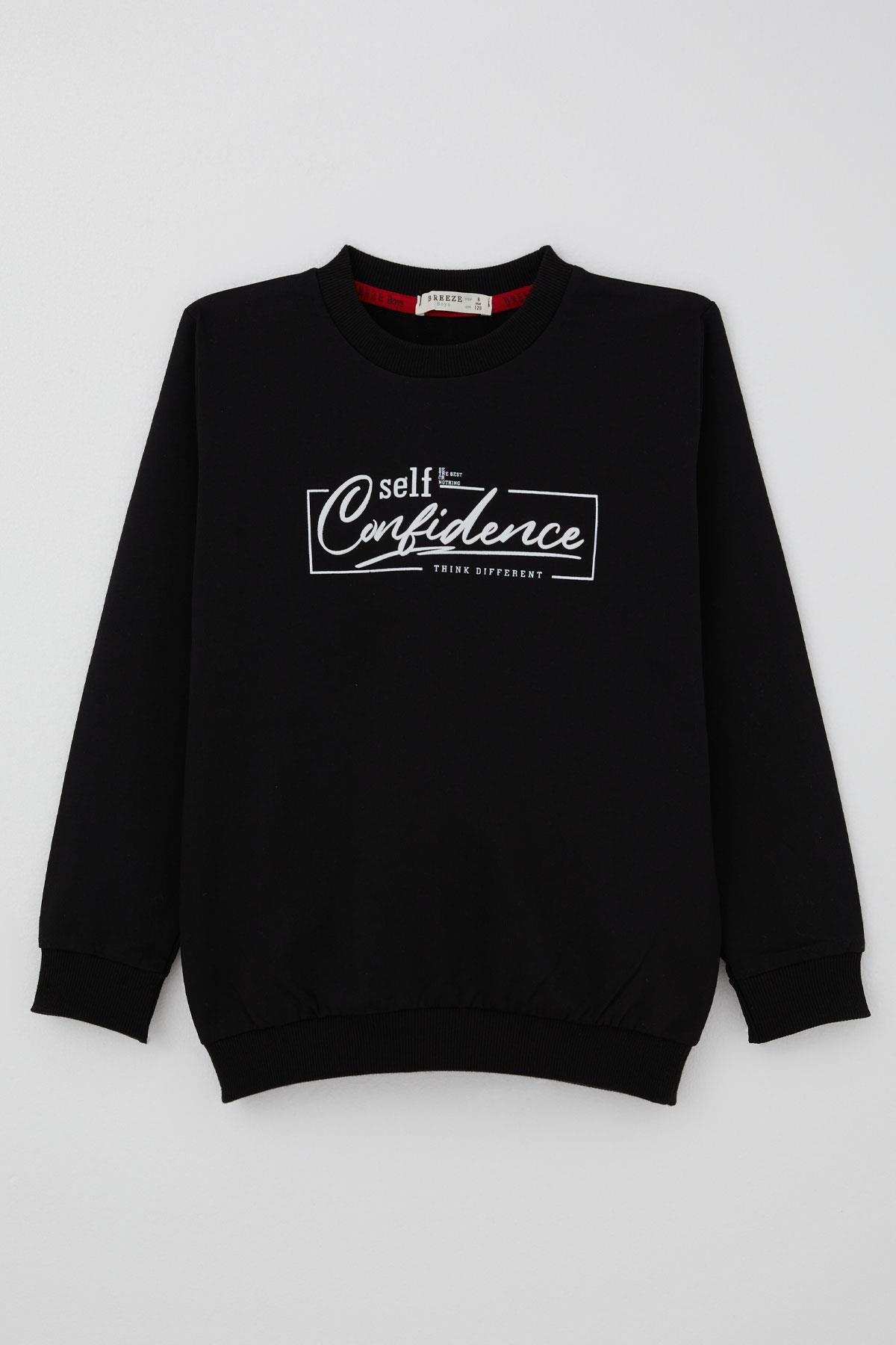 Breeze Erkek Çocuk Sweatshirt Yazı Baskılı Siyah (8-14 Yaş)
