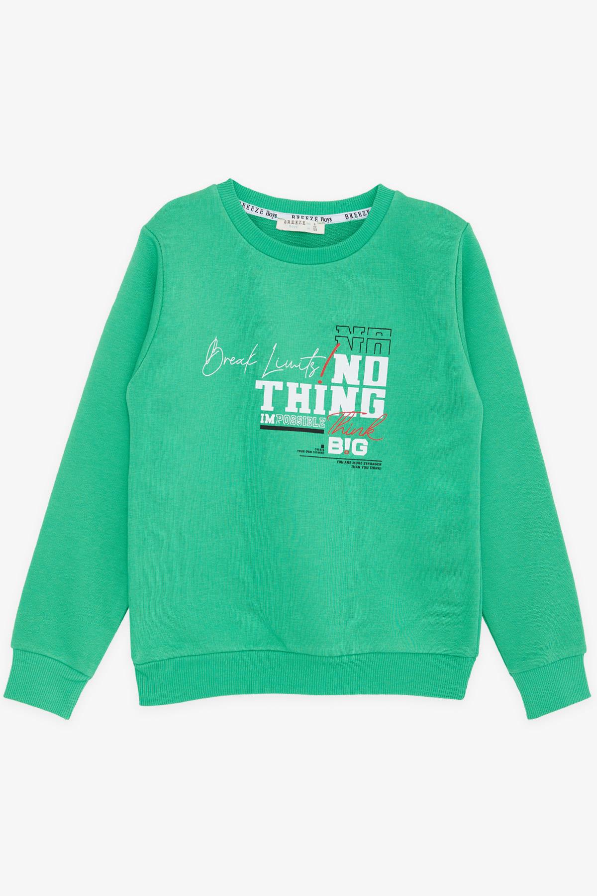 Breeze Erkek Çocuk Sweatshirt Yazı Baskılı Yeşil (8-14 Yaş)