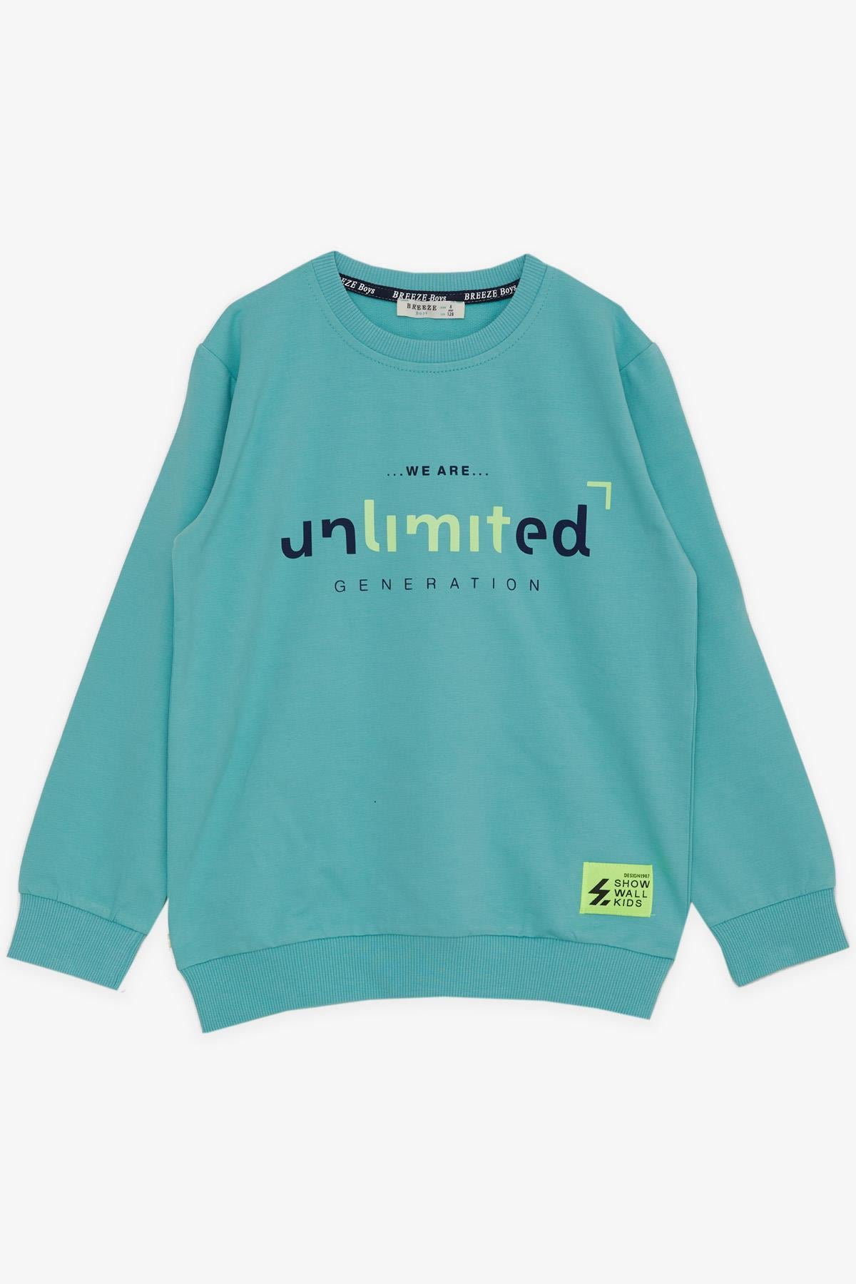 Breeze Erkek Çocuk Sweatshirt Yazı Baskılı Armalı Su Yeşili (8-14 Yaş)
