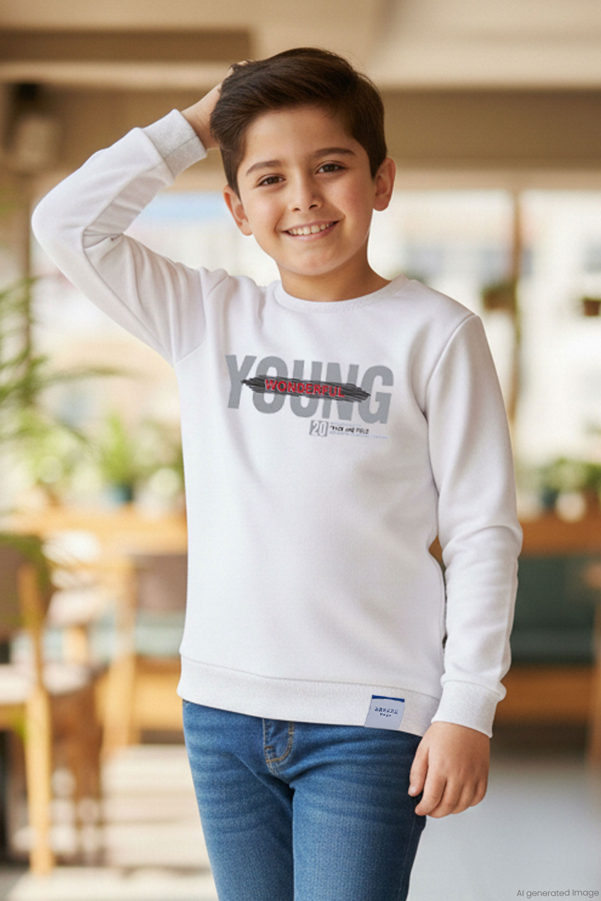Breeze Erkek Çocuk Sweatshirt Yazı Baskılı Beyaz (8-14 Yaş)
