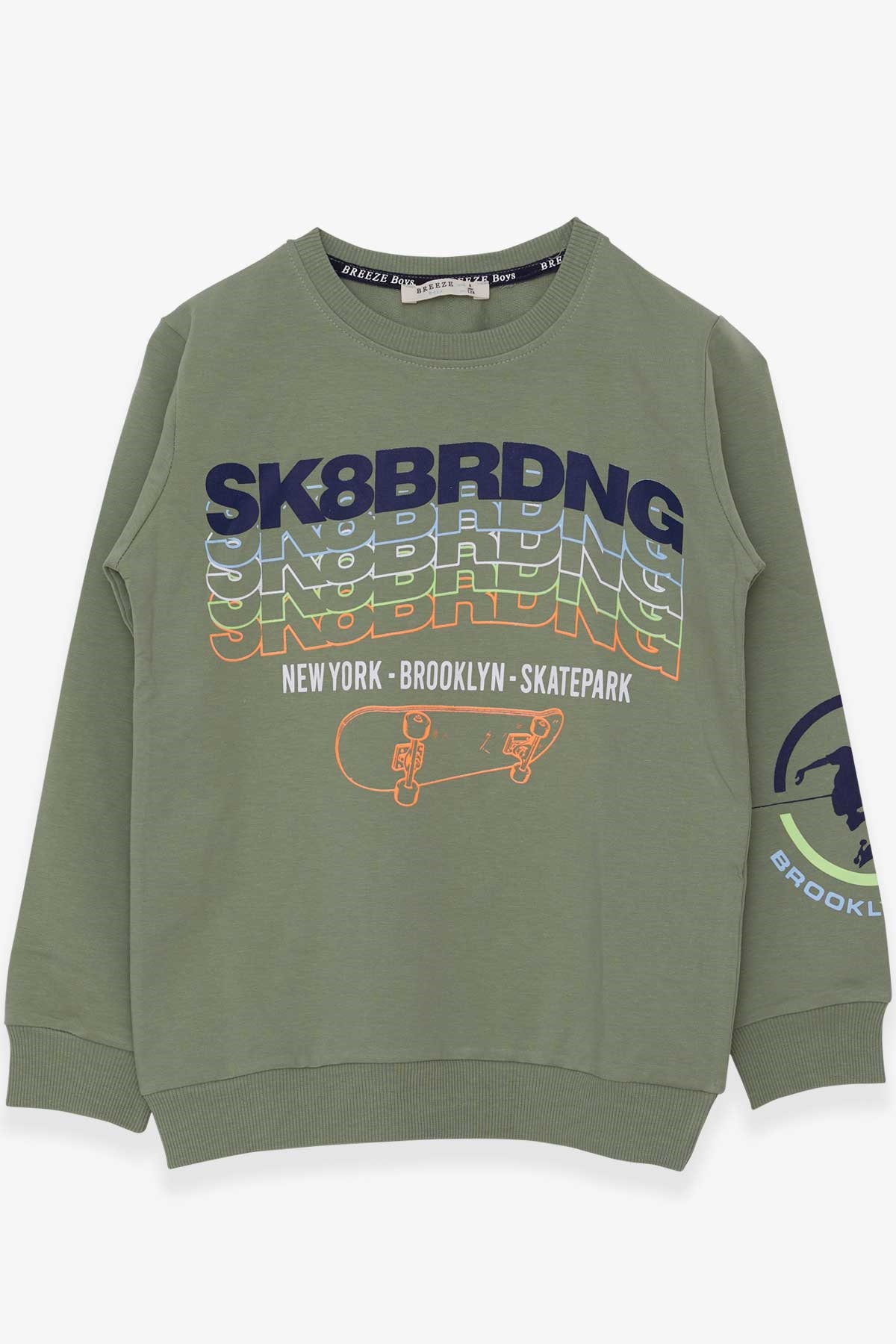 Breeze Erkek Çocuk Sweatshirt Yazı Baskılı Haki Yeşil (8-14 Yaş)