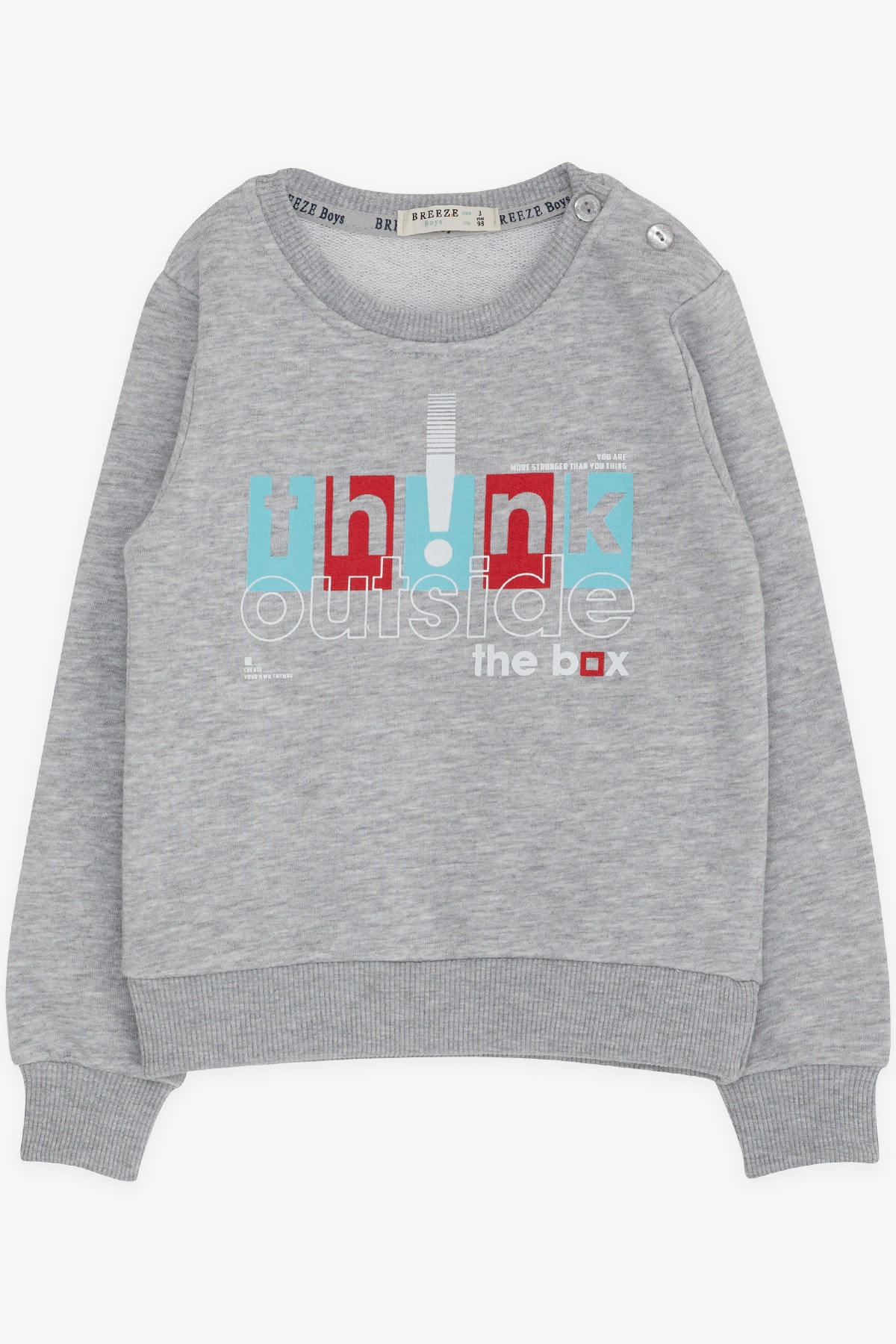 Breeze Erkek Çocuk Sweatshirt Yazı Baskılı Gri Melanj (2-6 Yaş)