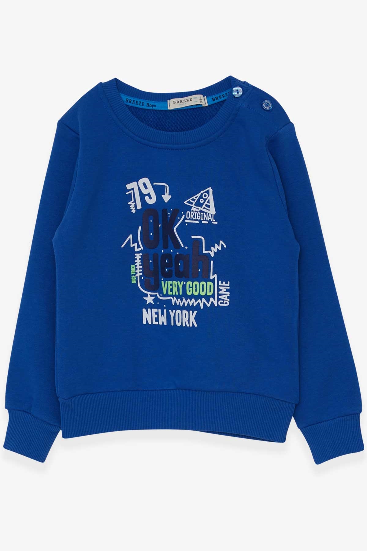 Breeze Erkek Çocuk Sweatshirt Yazı Baskılı Saks Mavisi (2-6 Yaş)