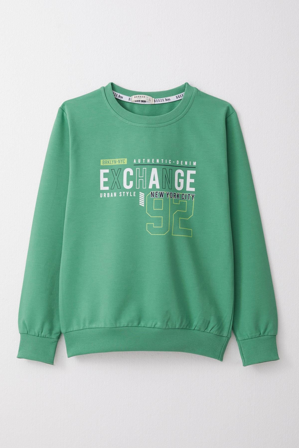 Breeze Erkek Çocuk Sweatshirt Yazı Baskılı Mint Yeşili (4-8 Yaş)