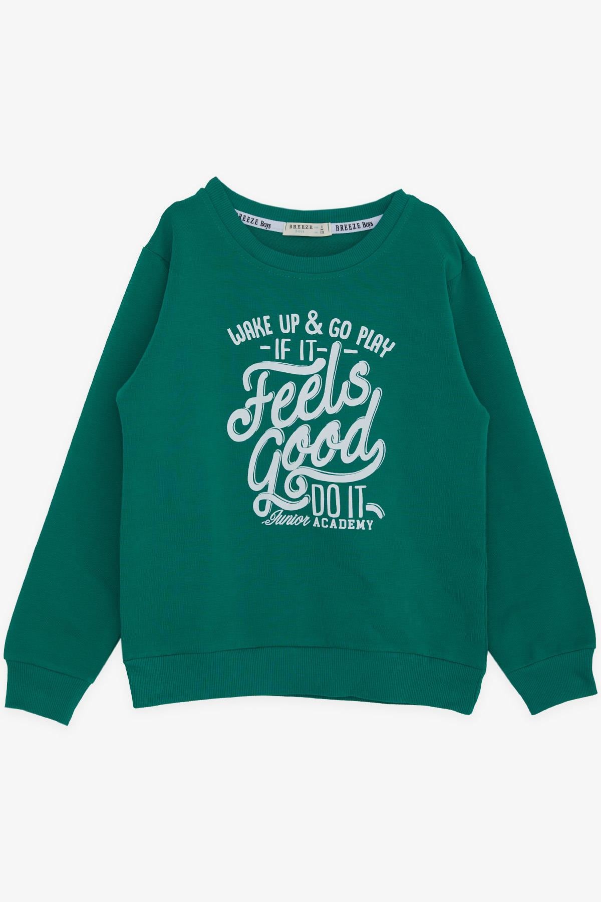 Breeze Erkek Çocuk Sweatshirt Yazı Baskılı Yeşil (8-14 Yaş)