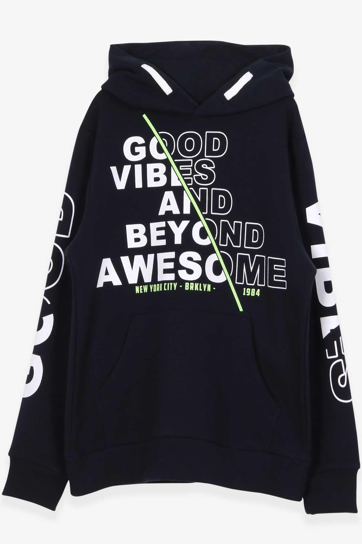 Breeze Erkek Çocuk Sweatshirt Yazı Baskılı Lacivert (9-16 Yaş)