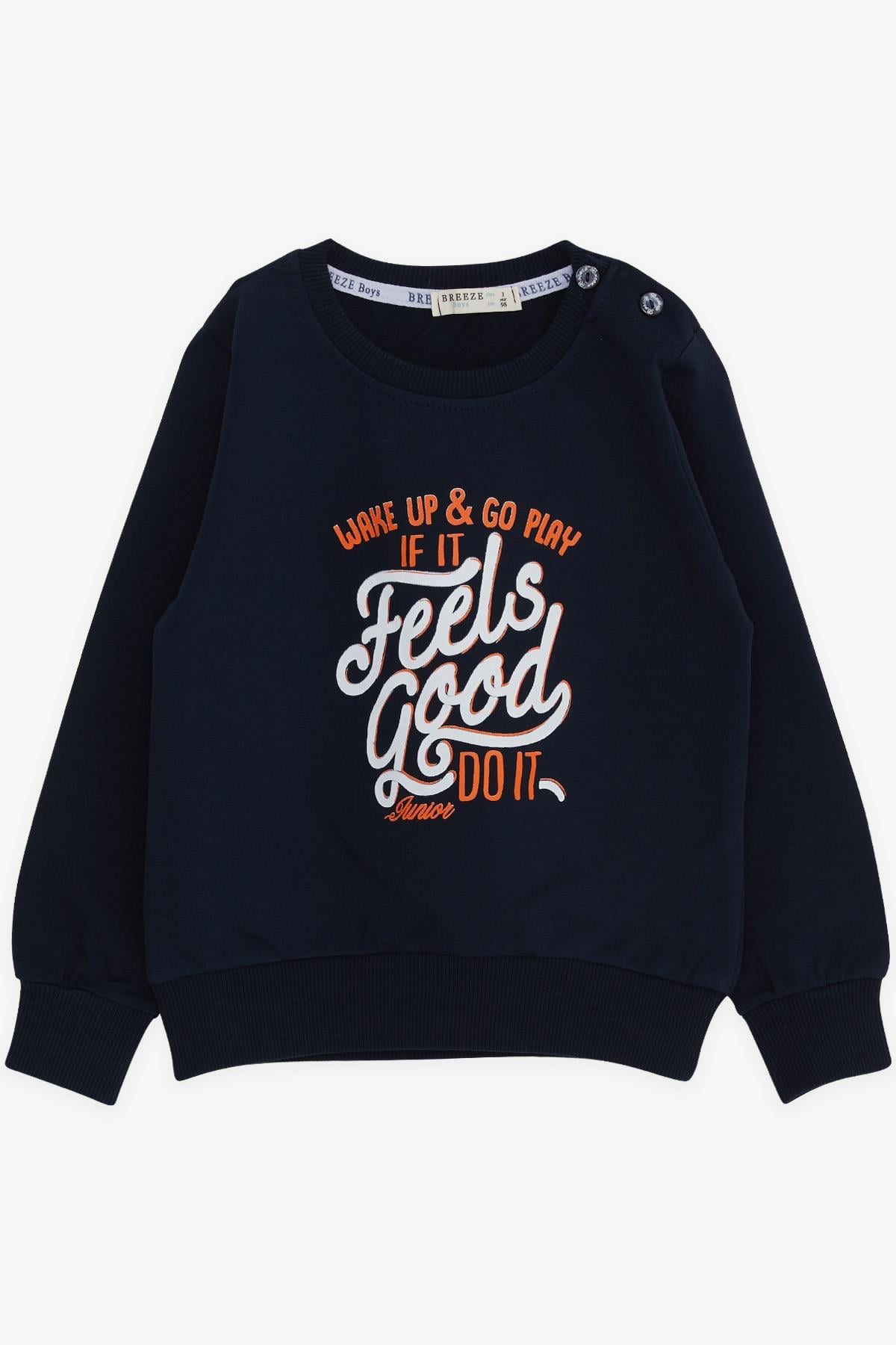 Breeze Erkek Çocuk Sweatshirt Yazı Baskılı Lacivert (2-6 Yaş)