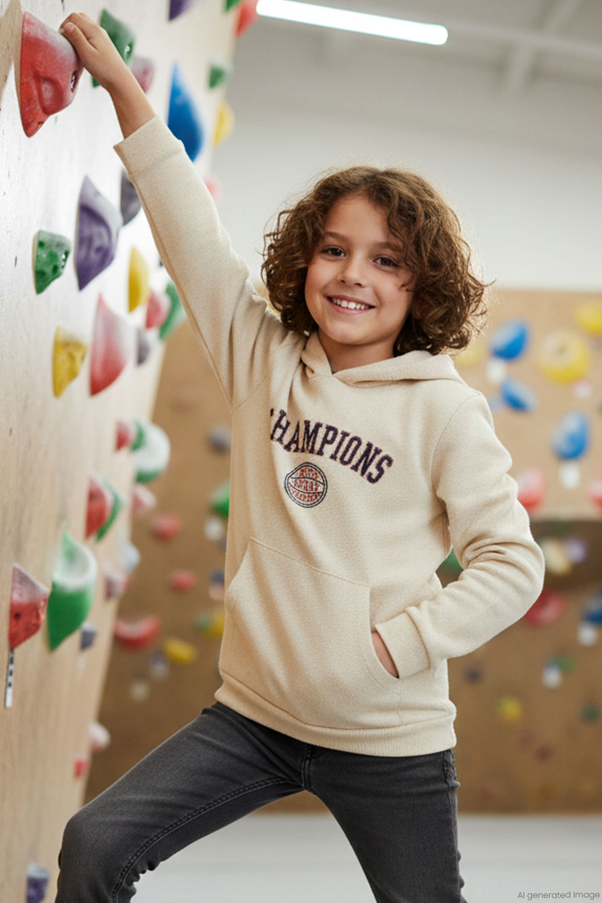 Breeze Erkek Çocuk Sweatshirt Yazı Baskılı Kapüşonlu Krem (4-8 Yaş)