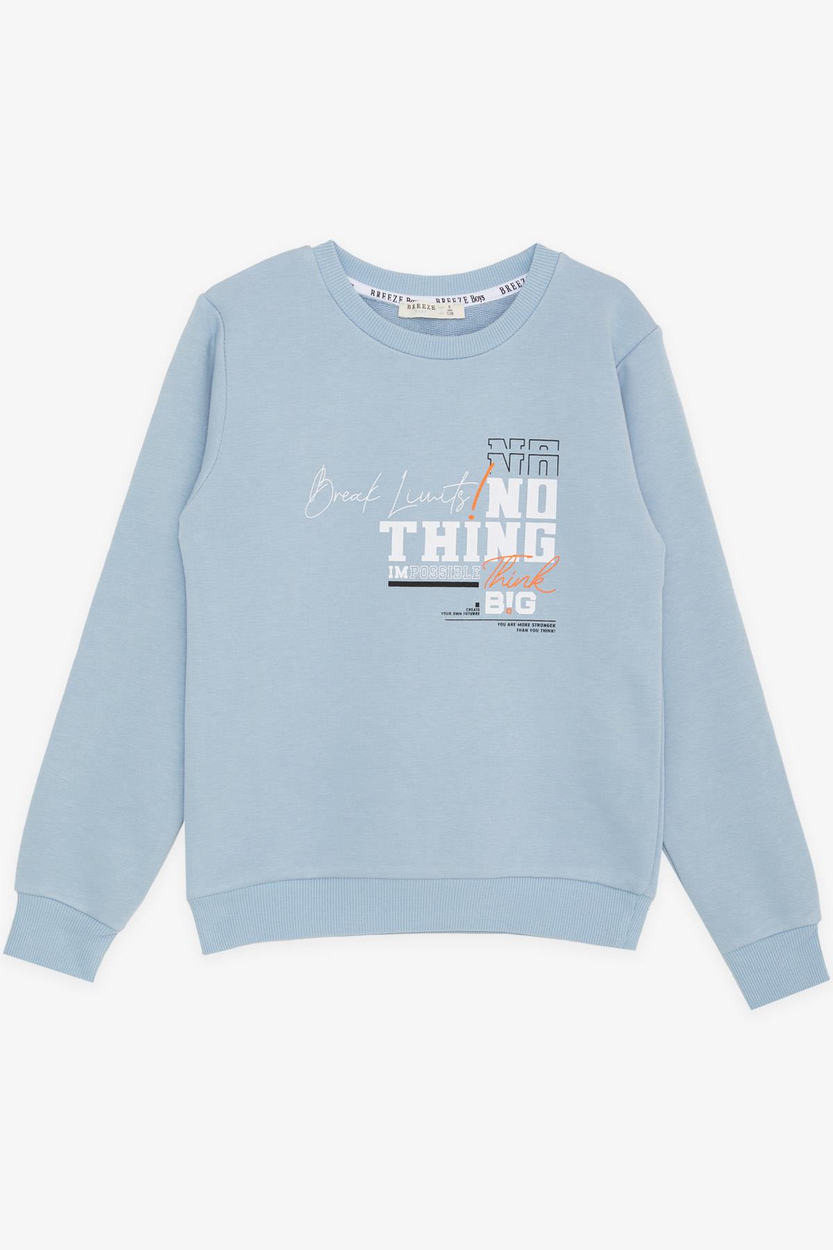 Breeze Erkek Çocuk Sweatshirt Yazı Baskılı Açık Mavi (8-14 Yaş)